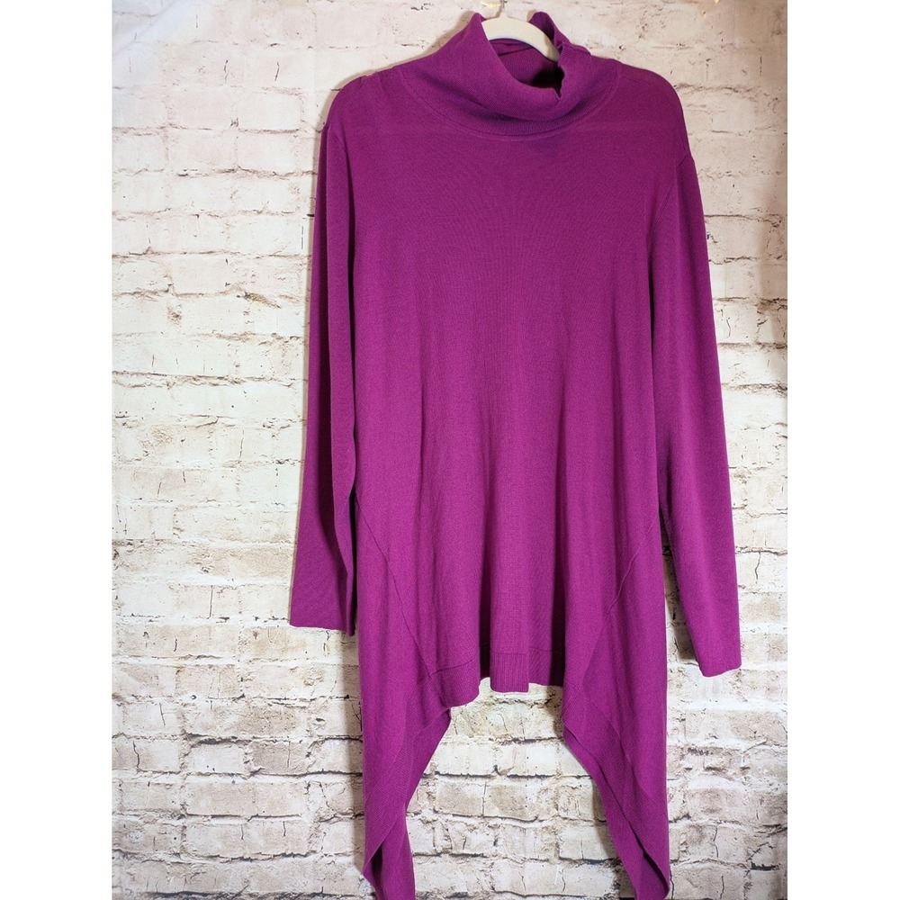 Chico's Lightweight Sweater XXL Magenta Draped Handkerchief Hem Cowl Neck‎